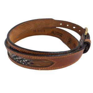 Leegin Womens Belt Feather Stitch Detail Genuine Leather USA Made 34" Long Small